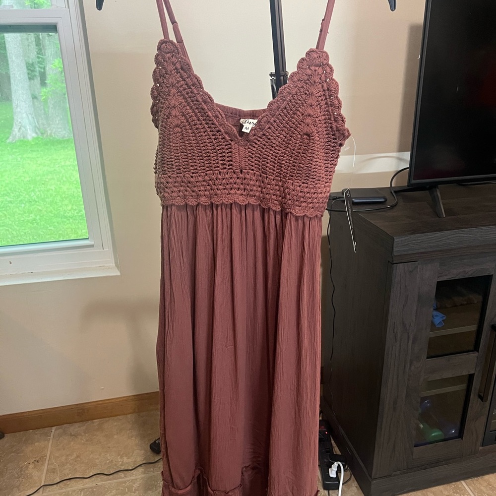 Crochet-Top Maxi Dress in Dusty Rose